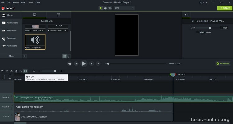 Как пользоваться Camtasia 9.0: разрезать на части видео, аудио